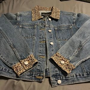Denim leopard print jacket